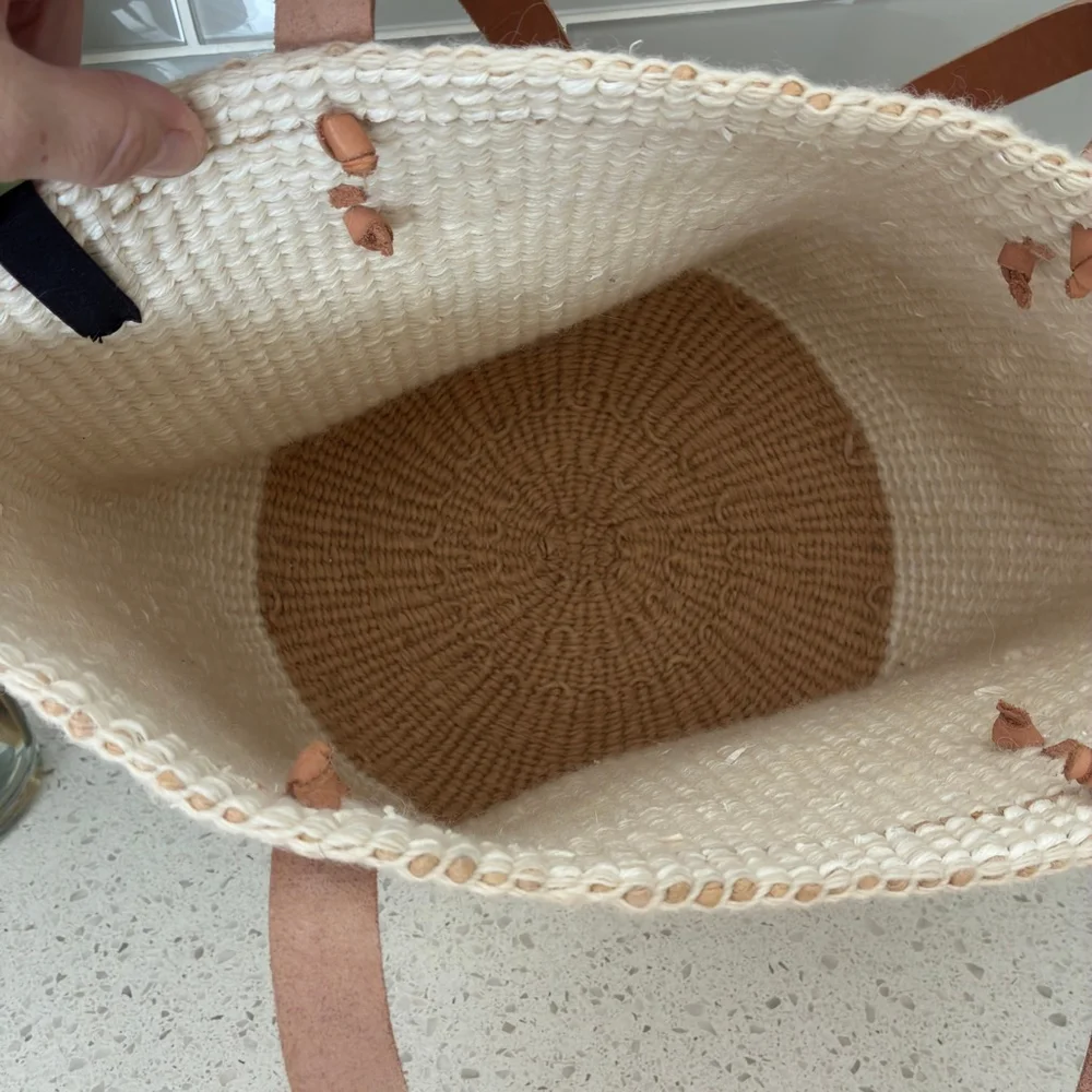 Mifuko Handwoven Basket Tote Leather Handles Fair Trade Market Bag Boho - Picture 6 of 7